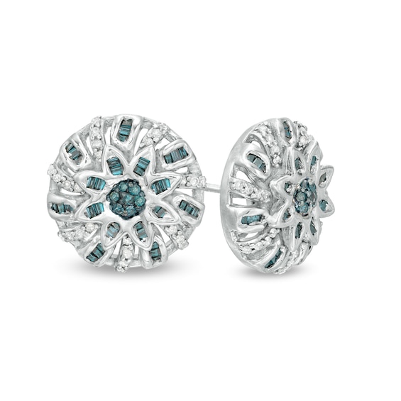 1 CT. T.W. Enhanced Blue and White Diamond Pinwheel Disc Stud Earrings in Sterling Silver 1 CT. T.W. Enhanced Blue and White Diamond Pinwheel Disc Stud Earrings in Sterling Silver