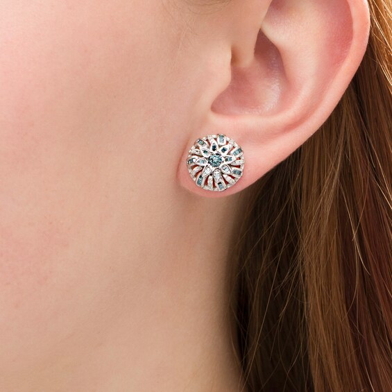 1 CT. T.W. Enhanced Blue and White Diamond Pinwheel Disc Stud Earrings in Sterling Silver 1 CT. T.W. Enhanced Blue and White Diamond Pinwheel Disc Stud Earrings in Sterling Silver