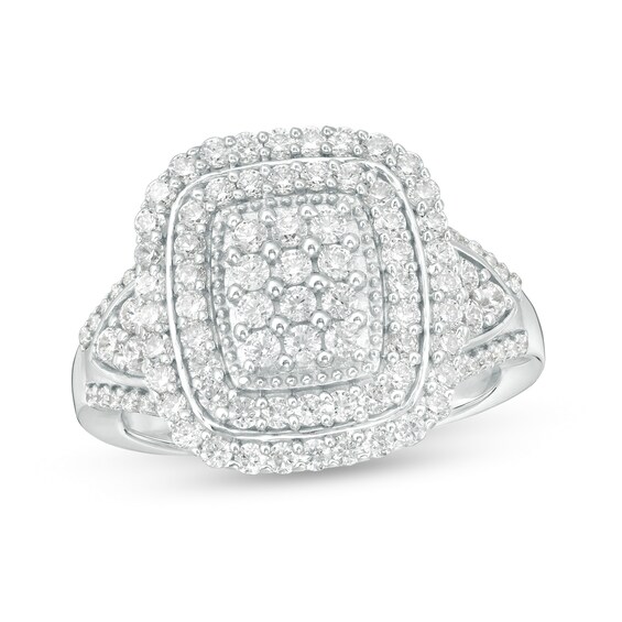 1 CT. T.w. Composite Diamond Rectangular Double Frame Ring in Sterling Silver