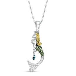 1/5 CT. T.W. Enhanced Multi-Color and White Diamond Mermaid Pendant in Sterling Silver