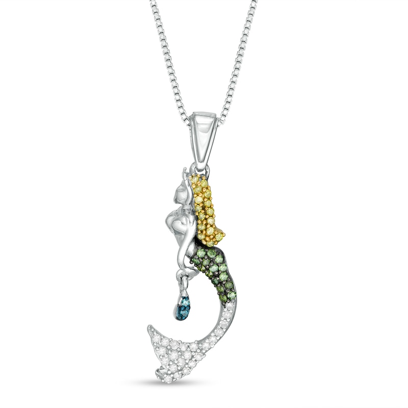 Main Image 1 of 1/5 CT. T.W. Enhanced Multi-Color and White Diamond Mermaid Pendant in Sterling Silver