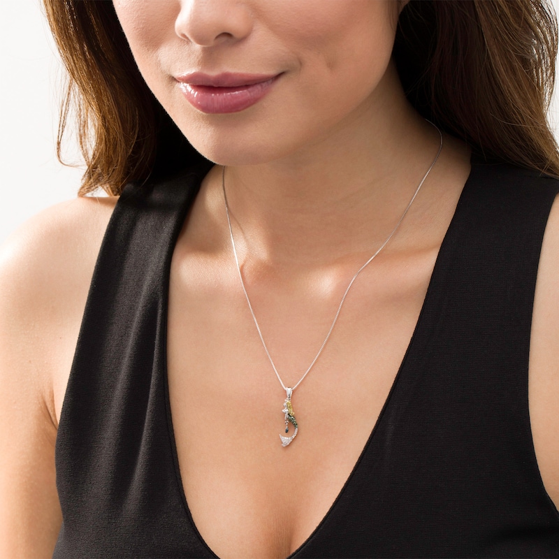 Main Image 2 of 1/5 CT. T.W. Enhanced Multi-Color and White Diamond Mermaid Pendant in Sterling Silver