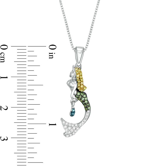 1/5 CT. T.w. Enhanced Multi-Color and White Diamond Mermaid Pendant in Sterling Silver