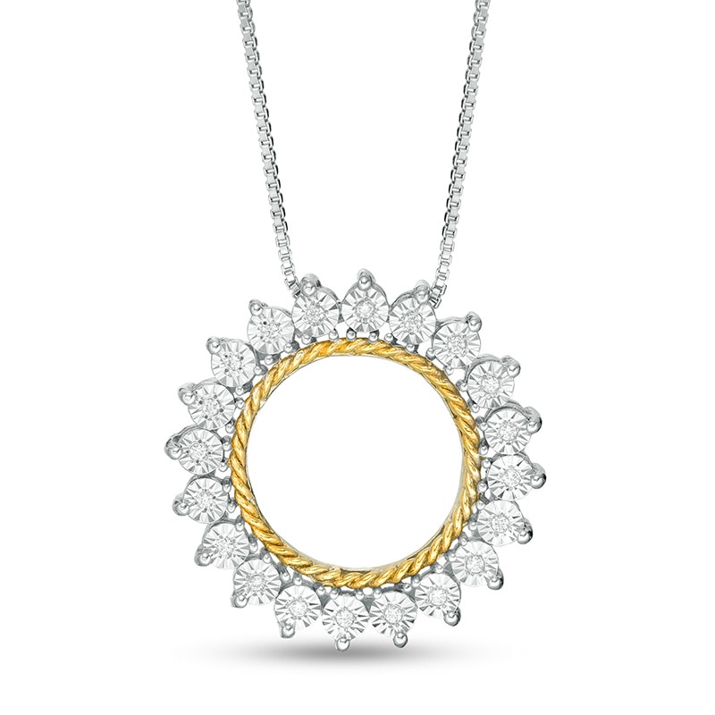 Main Image 1 of 1/20 CT. T.W. Diamond Sun Outline Pendant in Sterling Silver and 14K Gold Plate