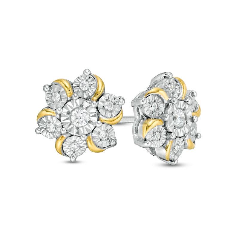 1/10 CT. T.W. Diamond Curved Flower Stud Earrings in Sterling Silver and 14K Gold Plate