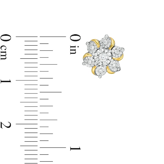 1/10 CT. T.w. Diamond Curved Flower Stud Earrings in Sterling Silver and 14K Gold Plate