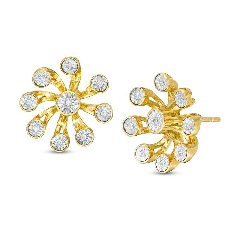 1/20 CT. T.W. Diamond Open Pinwheel Stud Earrings in Sterling Silver with 14K Gold Plate