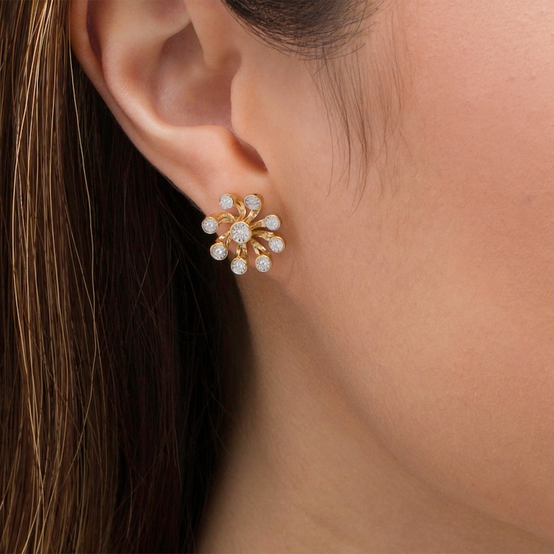 1/20 CT. T.W. Diamond Open Pinwheel Stud Earrings in Sterling Silver with 14K Gold Plate