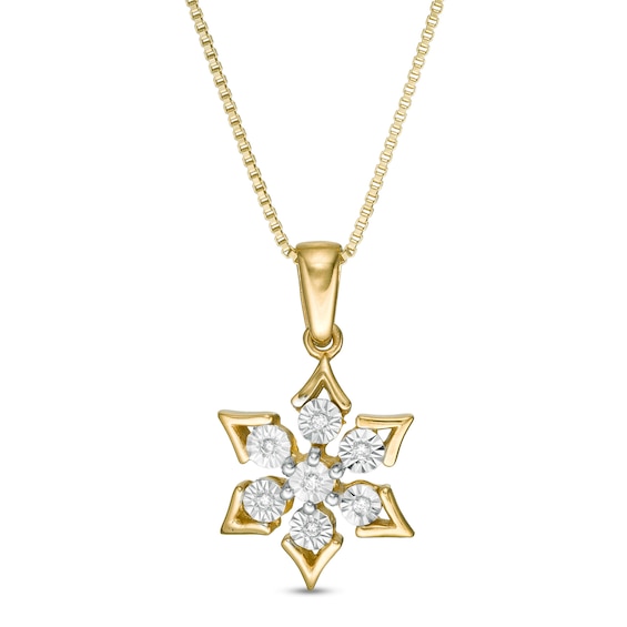 Diamond Accent Abstract Snowflake Pendant in Sterling Silver with 14K Gold Plate