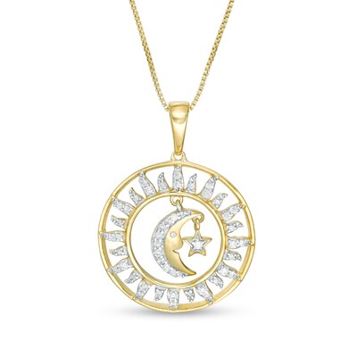1 4 Ct T W Diamond Sun Moon And Star Pendant In Sterling Silver With 14k Gold Plate Zales - Diamond Sun Pendant Necklace 1 4 Ct T W Diamond Sun Moon And Star Pendant In Sterling Silver With 14k Gold Plate Zales - Diamond Sun Pendant Necklace