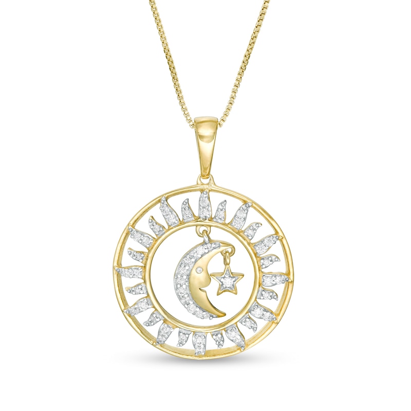 1/4 CT. T.W. Diamond Sun, Moon and Star Pendant in Sterling Silver with 14K Gold Plate