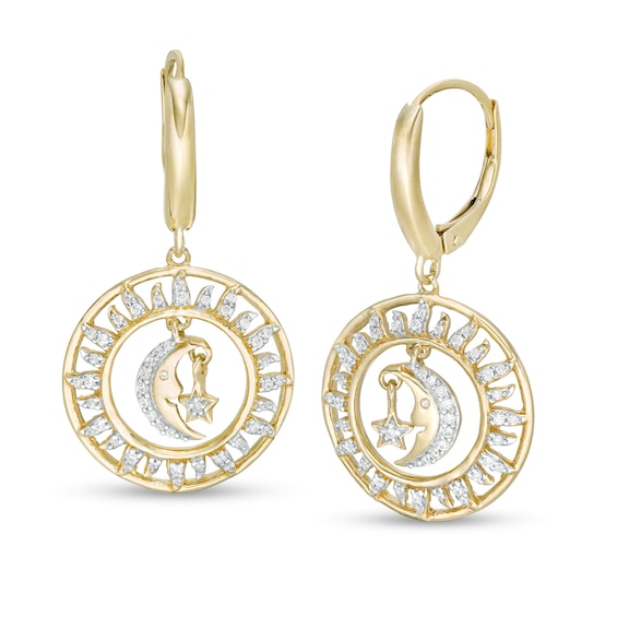 1/4 CT. T.w. Diamond Sun, Moon and Star Drop Earrings in Sterling Silver with 14K Gold Plate