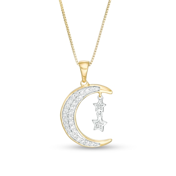 1/3 CT. T.w. Diamond Crescent Moon with Stars Dangle in Sterling Silver and 14K Gold Plate