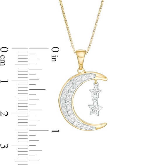 1/3 CT. T.w. Diamond Crescent Moon with Stars Dangle in Sterling Silver and 14K Gold Plate