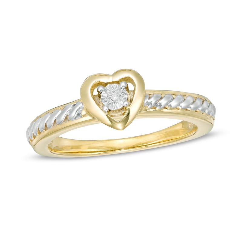 Diamond Accent Heart Rope Ring in Sterling Silver and 14K Gold Plate ...