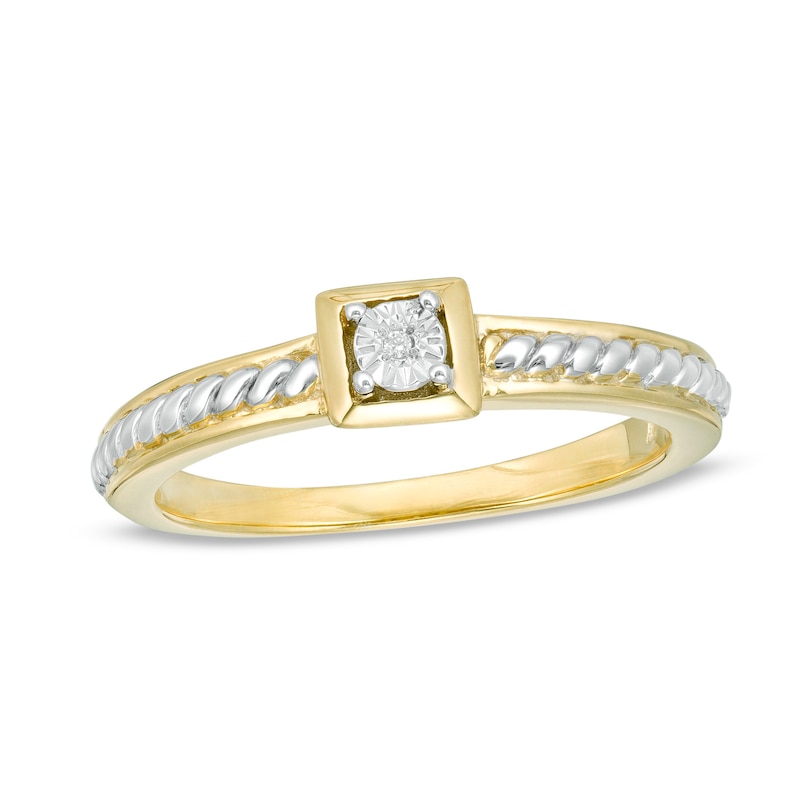 Main Image 1 of Diamond Accent Rope Ring in Sterling Silver and 14K Gold Plate