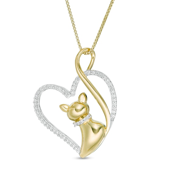 1/8 CT. T.w. Diamond Heart with Cat Pendant in Sterling Silver with 14K Gold Plate