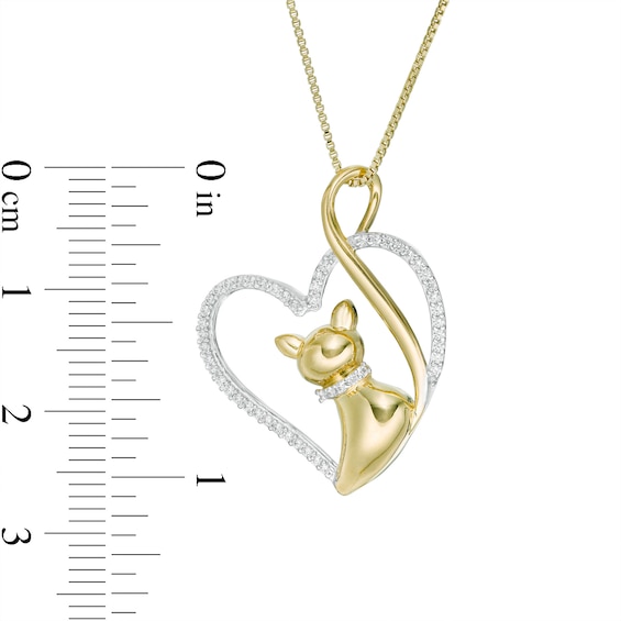 1/8 CT. T.w. Diamond Heart with Cat Pendant in Sterling Silver with 14K Gold Plate