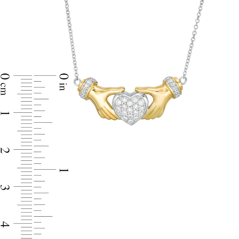 Main Image 3 of 1/4 CT. T.W. Diamond Heart Claddagh Necklace in Sterling Silver and 14K Gold Plate