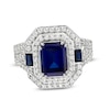 Thumbnail Image 1 of Emerald-Cut Lab-Created Blue and White Sapphire Double Octagon Frame Split Shank Ring in Sterling Silver