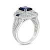 Thumbnail Image 3 of Emerald-Cut Lab-Created Blue and White Sapphire Double Octagon Frame Split Shank Ring in Sterling Silver