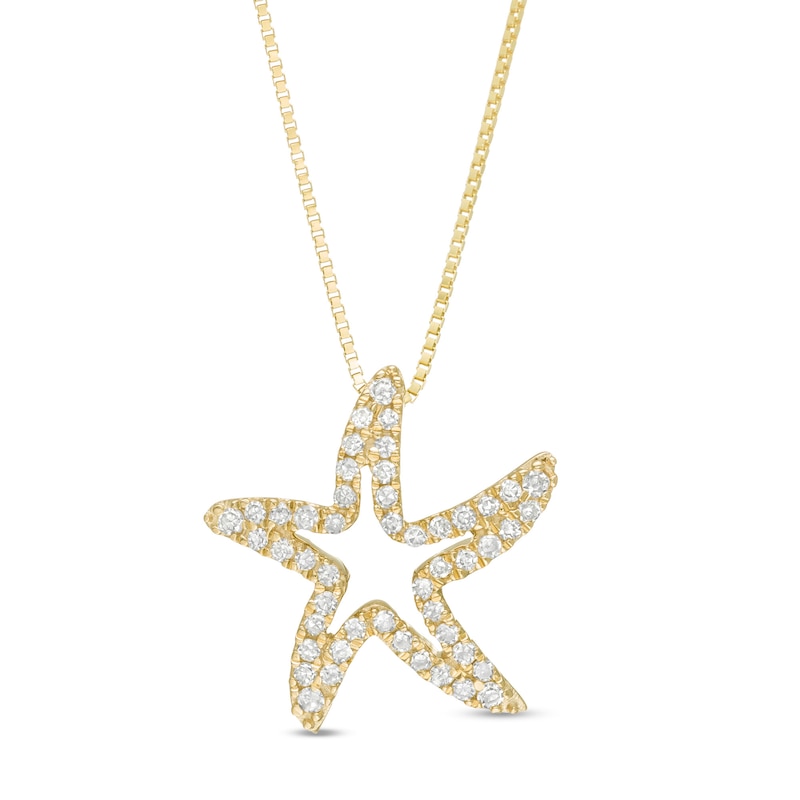 Main Image 1 of 1/6 CT. T.W. Diamond Starfish Outline Pendant in 10K Gold