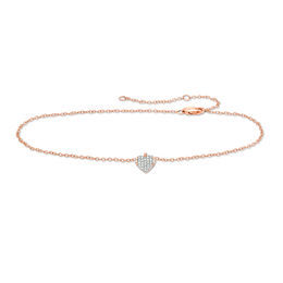 1/20 CT. T.W. Diamond Heart Dangle Anklet in 10K Rose Gold - 10&quot;