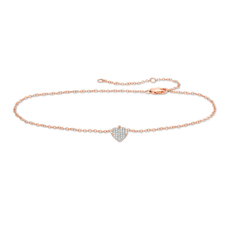 1/20 CT. T.W. Diamond Heart Dangle Anklet in 10K Rose Gold - 10"