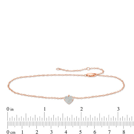 1/20 CT. T.w. Diamond Heart Dangle Anklet in 10K Rose Gold - 10"