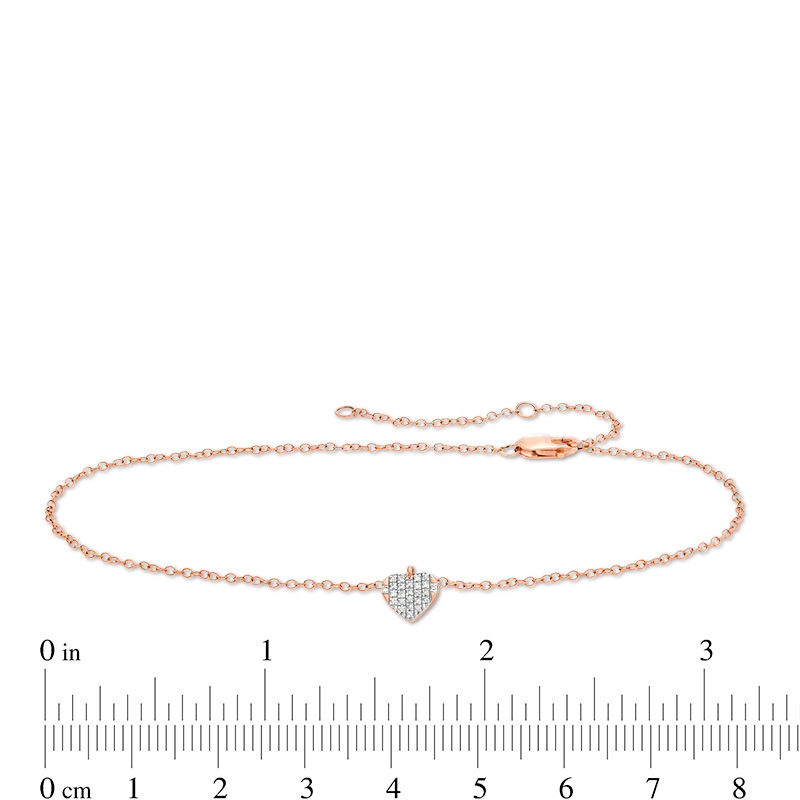 1/20 CT. T.W. Diamond Heart Dangle Anklet in 10K Rose Gold - 10"