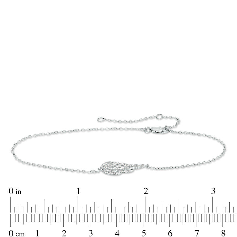 Main Image 3 of 1/10 CT. T.W. Diamond Sideways Angel Wing Anklet in 10K White Gold - 10"