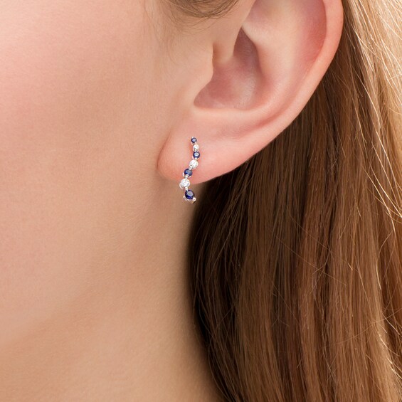 Journey Blue Sapphire Journey Blue Sapphire and 1/5 CT. T.W. Diamond Alternating Drop Earrings in 14K White Gold