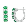 Thumbnail Image 0 of Sideways Oval Emerald and 1/4 CT. T.W. Diamond Duo Alternating Four Stone Hoop Earrings in 14K White Gold