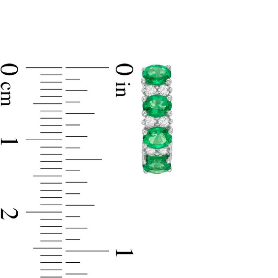 Sideways Oval Emerald and 1/4 CT. T.w. Diamond Duo Alternating Four Stone Hoop Earrings in 14K White Gold