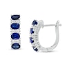 Thumbnail Image 1 of Sideways Oval Blue Sapphire and 1/4 CT. T.W. Diamond Duo Alternating Four Stone Hoop Earrings in 14K White Gold