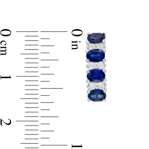 Sideways Oval Blue Sapphire and 1/4 CT. T.w. Diamond Duo Alternating Four Stone Hoop Earrings in 14K White Gold
