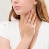 Thumbnail Image 2 of Oval Blue Sapphire and 1/3 CT. T.W. Diamond Starburst Frame Ribbed Shank Ring in 14K Gold