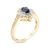 Thumbnail Image 2 of Oval Blue Sapphire and 1/3 CT. T.W. Diamond Starburst Frame Ribbed Shank Ring in 14K Gold