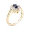 Thumbnail Image 3 of Oval Blue Sapphire and 1/3 CT. T.W. Diamond Starburst Frame Ribbed Shank Ring in 14K Gold
