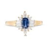 Thumbnail Image 4 of Oval Blue Sapphire and 1/3 CT. T.W. Diamond Starburst Frame Ribbed Shank Ring in 14K Gold