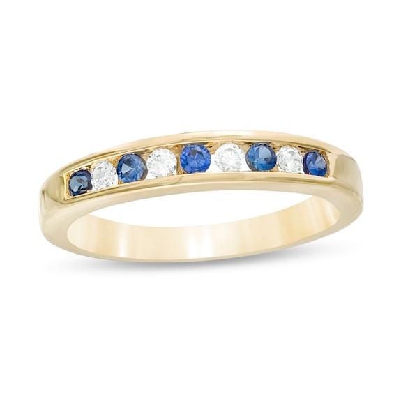 Blue Sapphire and 1/8 CT. T.w. Diamond Channel-Set Alternating Band in 14K Gold