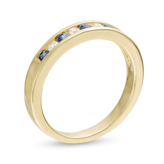 Blue Sapphire and 1/8 CT. T.w. Diamond Channel-Set Alternating Band in 14K Gold
