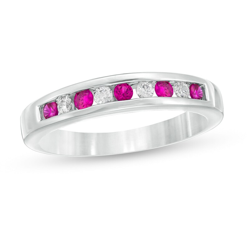 14k White Gold Gemstone & 1/8 CTW Diamond Alternating Channel Set Anniversary Band 14k White Gold Gemstone & 1/8 CTW Diamond Alternating Channel Set Anniversary Band