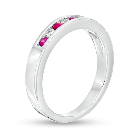 Ruby and 1/8 CT. T.w. Diamond Channel-Set Alternating Band in 14K White Gold