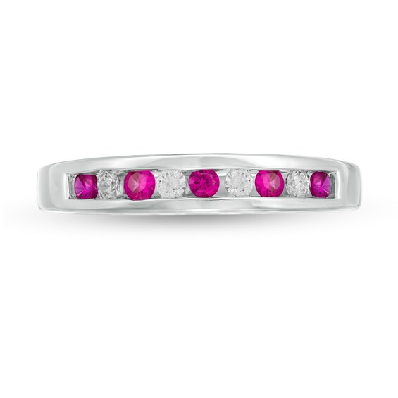 Ruby and 1/8 CT. T.w. Diamond Channel-Set Alternating Band in 14K White Gold