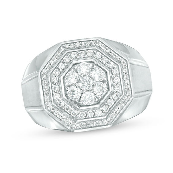 1 CT. T.w. Composite Diamond Double Octagon Frame Bevelled Shank Ring in 10K White Gold