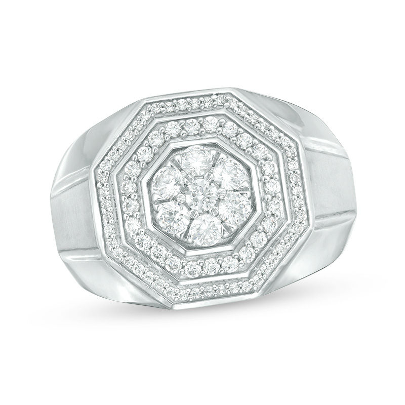 Main Image 1 of 1 CT. T.W. Composite Diamond Double Octagon Frame Bevelled Shank Ring in 10K White Gold