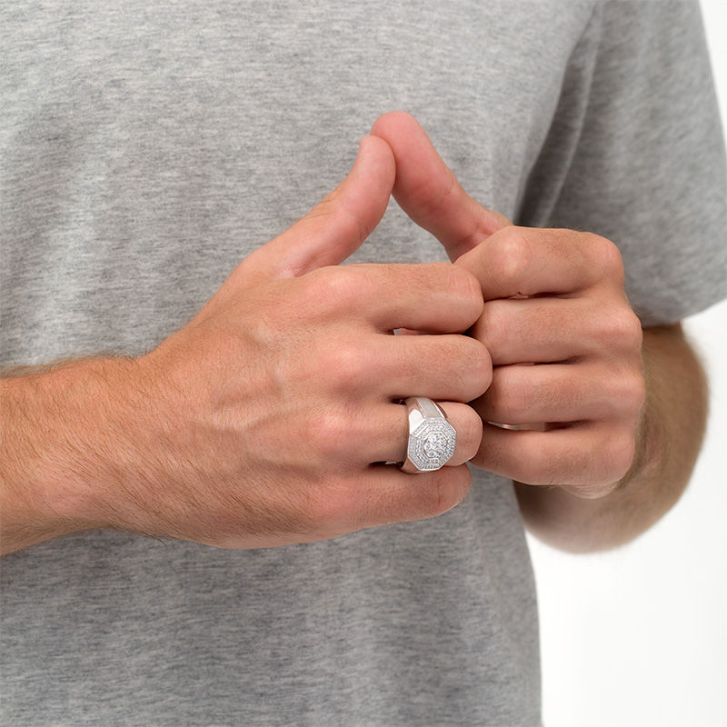 Main Image 2 of 1 CT. T.W. Composite Diamond Double Octagon Frame Bevelled Shank Ring in 10K White Gold