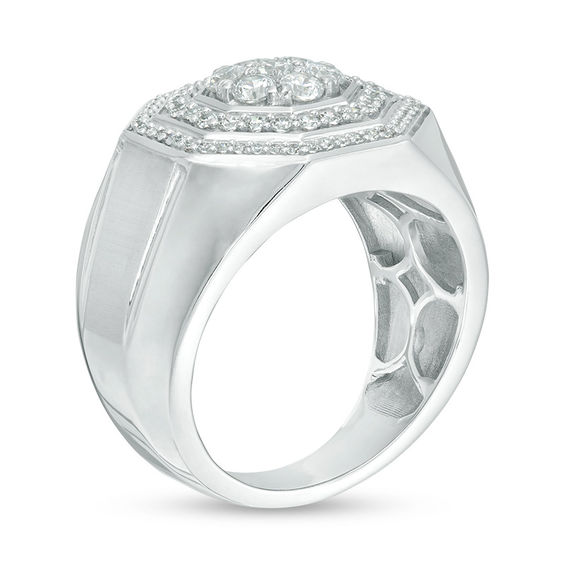 Men's 1 CT. T.W. Composite Diamond Double Octagon Frame Bevelled Shank Ring in 10K White Gold Men's 1 CT. T.W. Composite Diamond Double Octagon Frame Bevelled Shank Ring in 10K White Gold