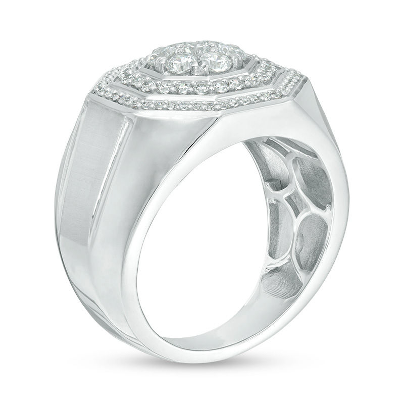 Main Image 3 of 1 CT. T.W. Composite Diamond Double Octagon Frame Bevelled Shank Ring in 10K White Gold
